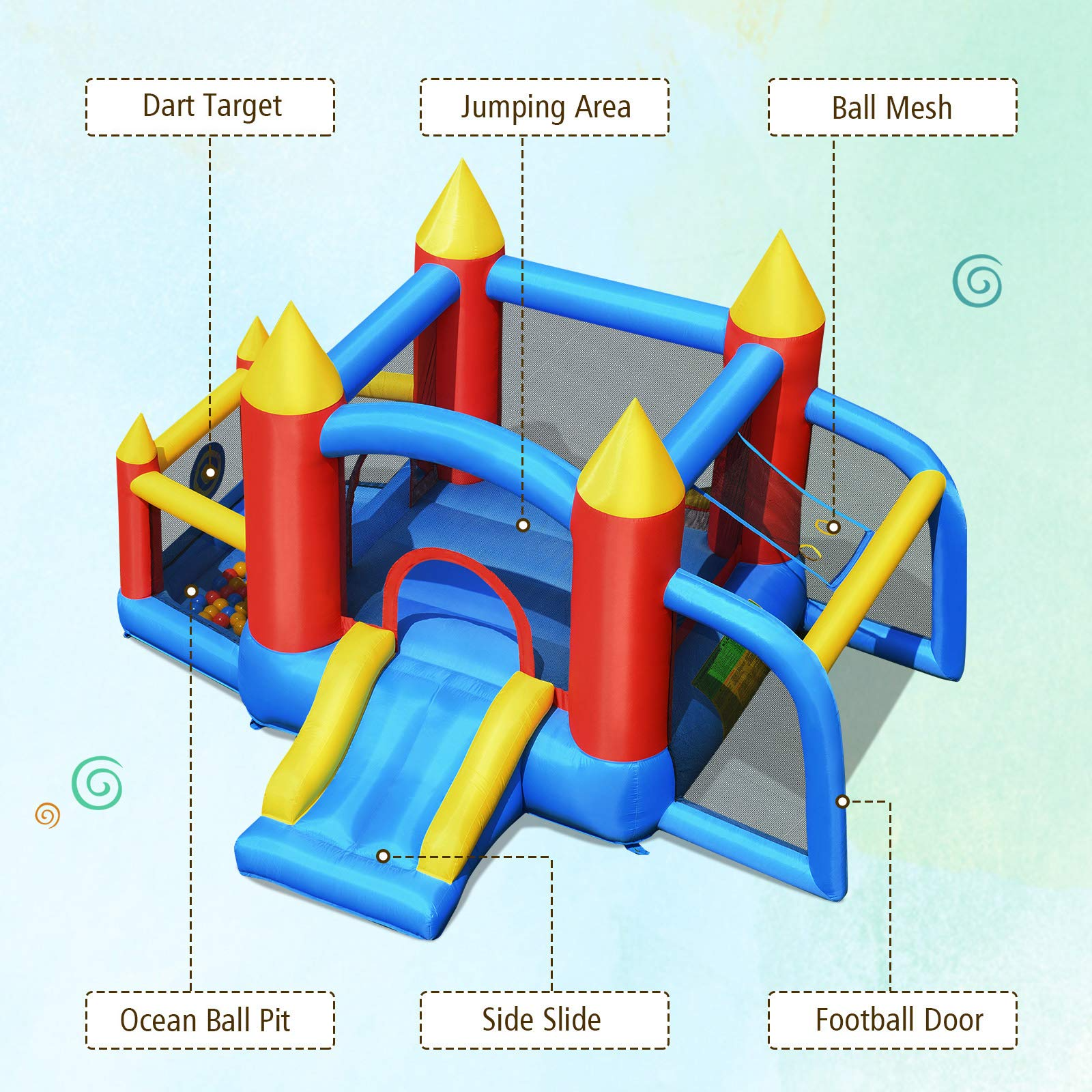 BOUNTECH Inflatable Bounce House, 6 in 1 Jump 'n Slide Bouncer w/ Large Jumping Area (with 740W Air Blower)