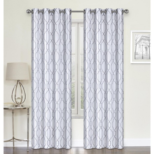 Kate Aurora 2 Pack Embroidered Trellis Semi Sheer Grommet Curtains