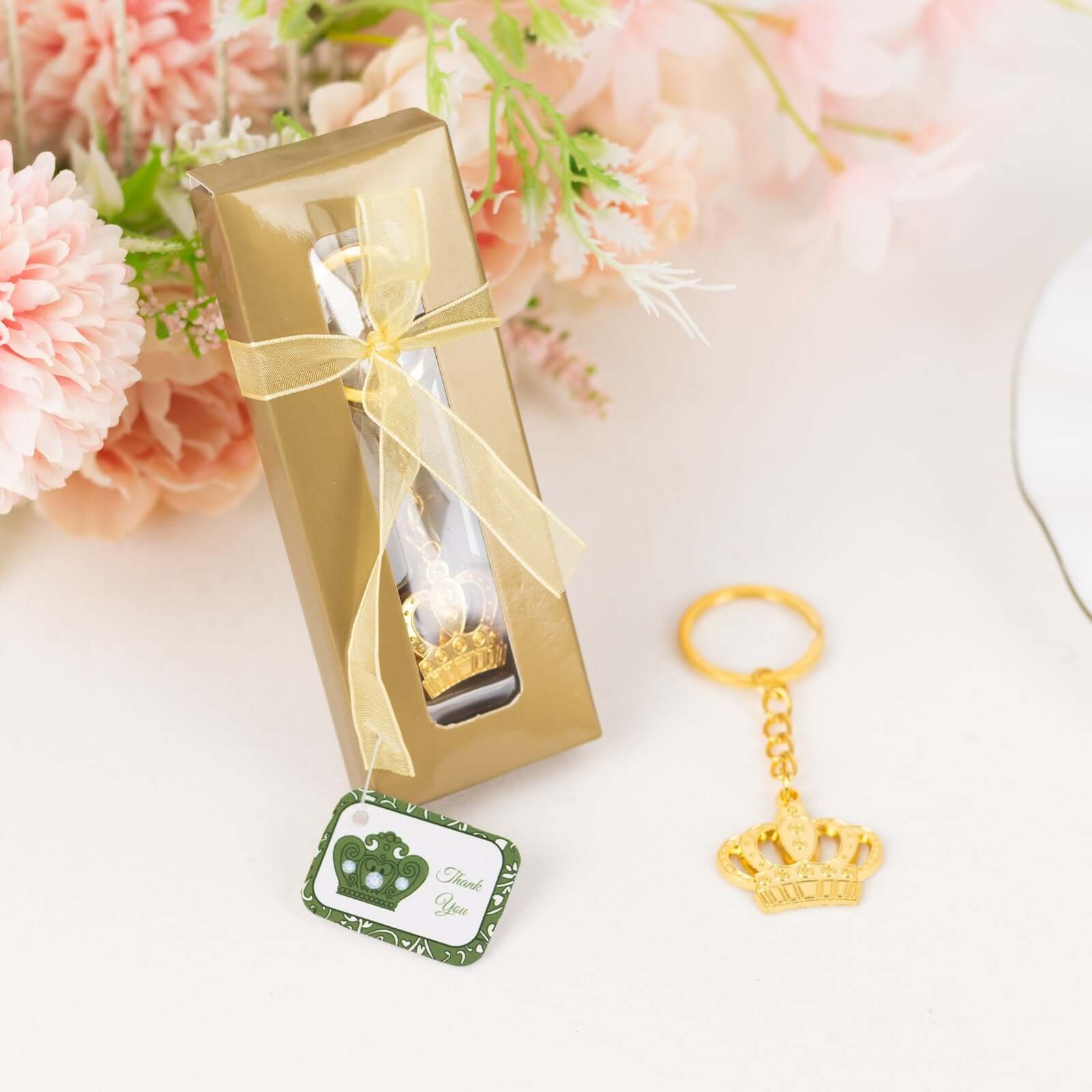 5 Pack Gold Metal Princess Crown Keychain Party Favor, Pre-Packed Wedding Bridal Shower Party Favor With Gift Box, Ribbon & Thank You Tag - 3