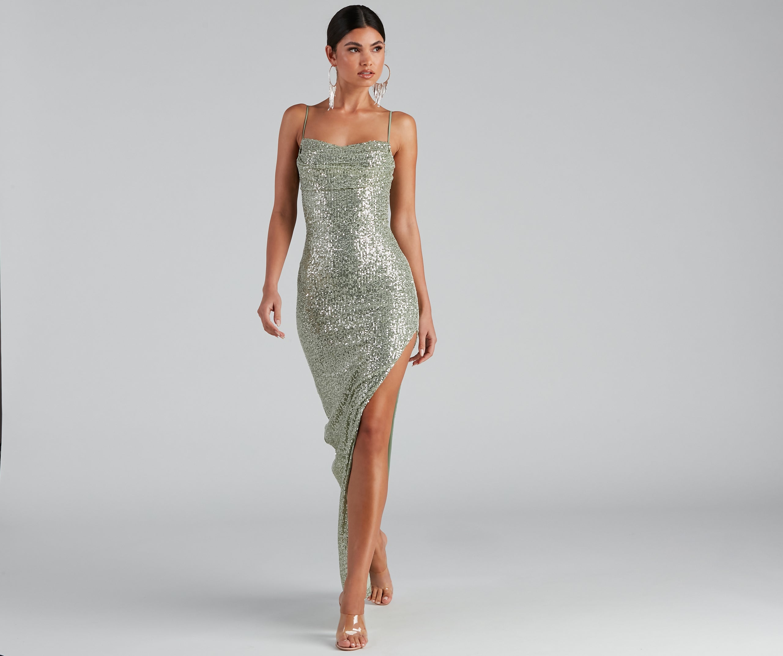 Fatima Sequin Cowl Neck Bodycon Formal Dress