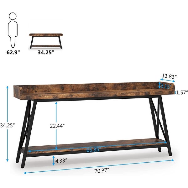 70.9 inch Long Entryway Table， Narrow Sofa Console Table Behind Couch Brown