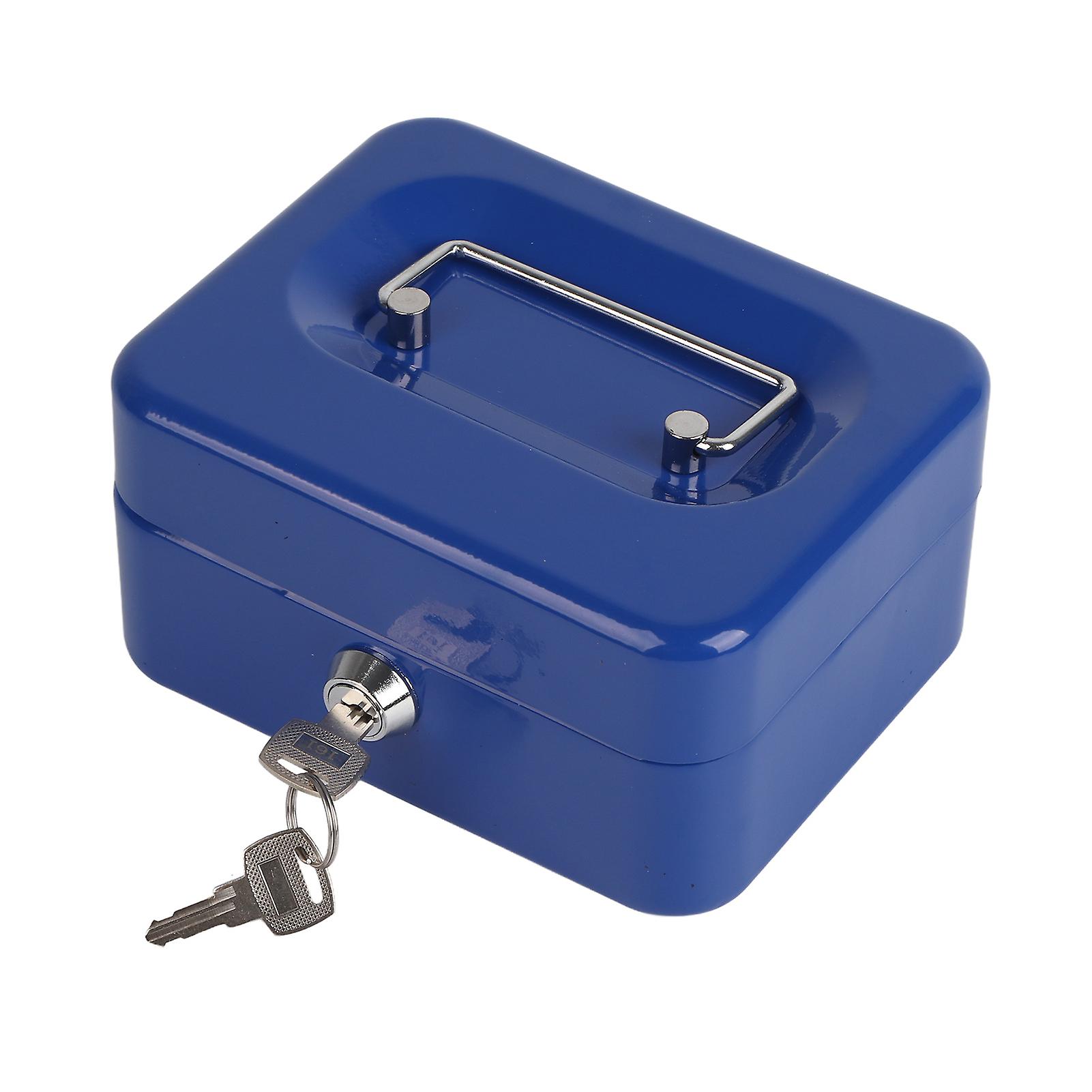 6in Mini Portable Cash Box Lockable Security Money Safe Box with Key Lock Home Office UseBlue