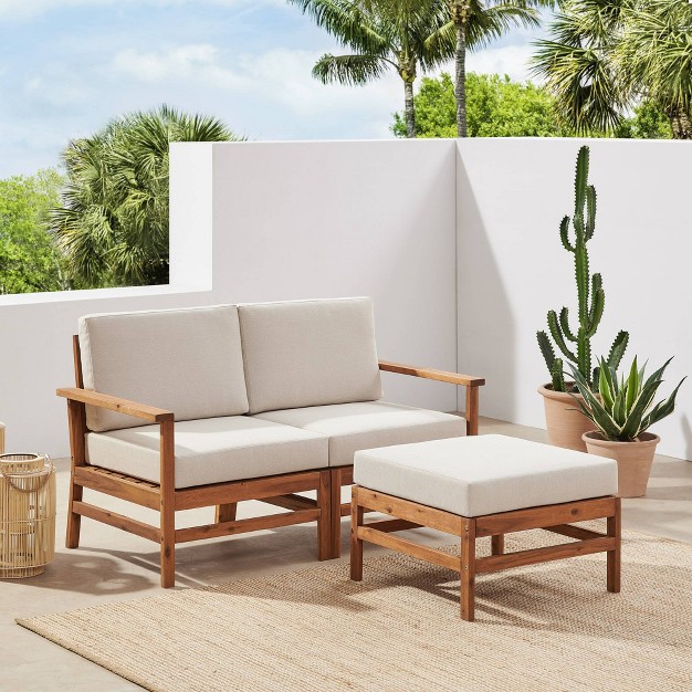 Saracina Home 3pc Modern Chevron Slatted Acacia Outdoor Chair amp Ottoman