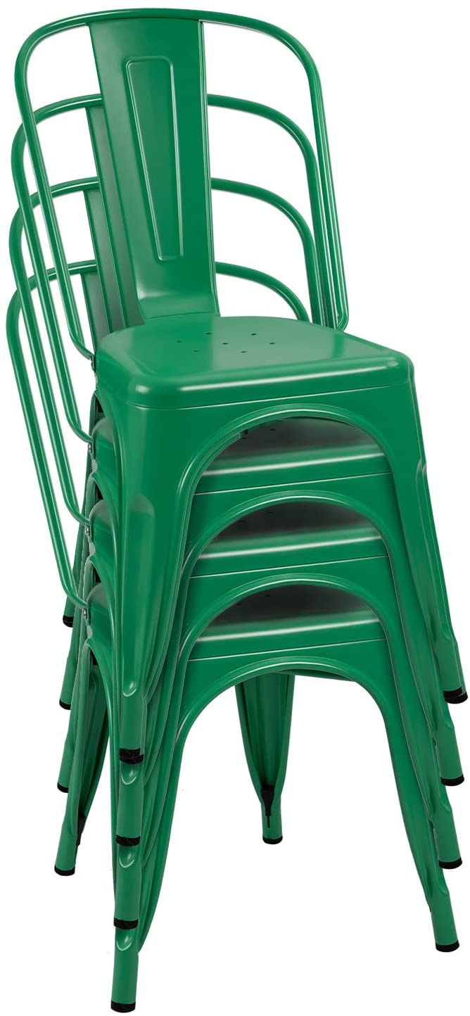 VINEEGO Metal Dining Chair Indoor-Outdoor Use Stackable Classic Trattoria Chair Fashion Dining Metal Side Chairs for Bistro Cafe Restaurant Set of 4 (Green)