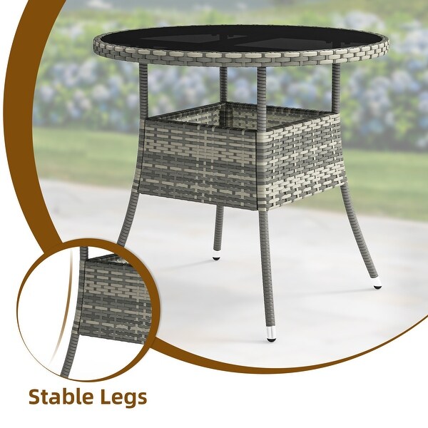 Moasis 4 Person Outdoor Round/Square Bistro Table Patio Glass Tabletop AllWeather Rattan