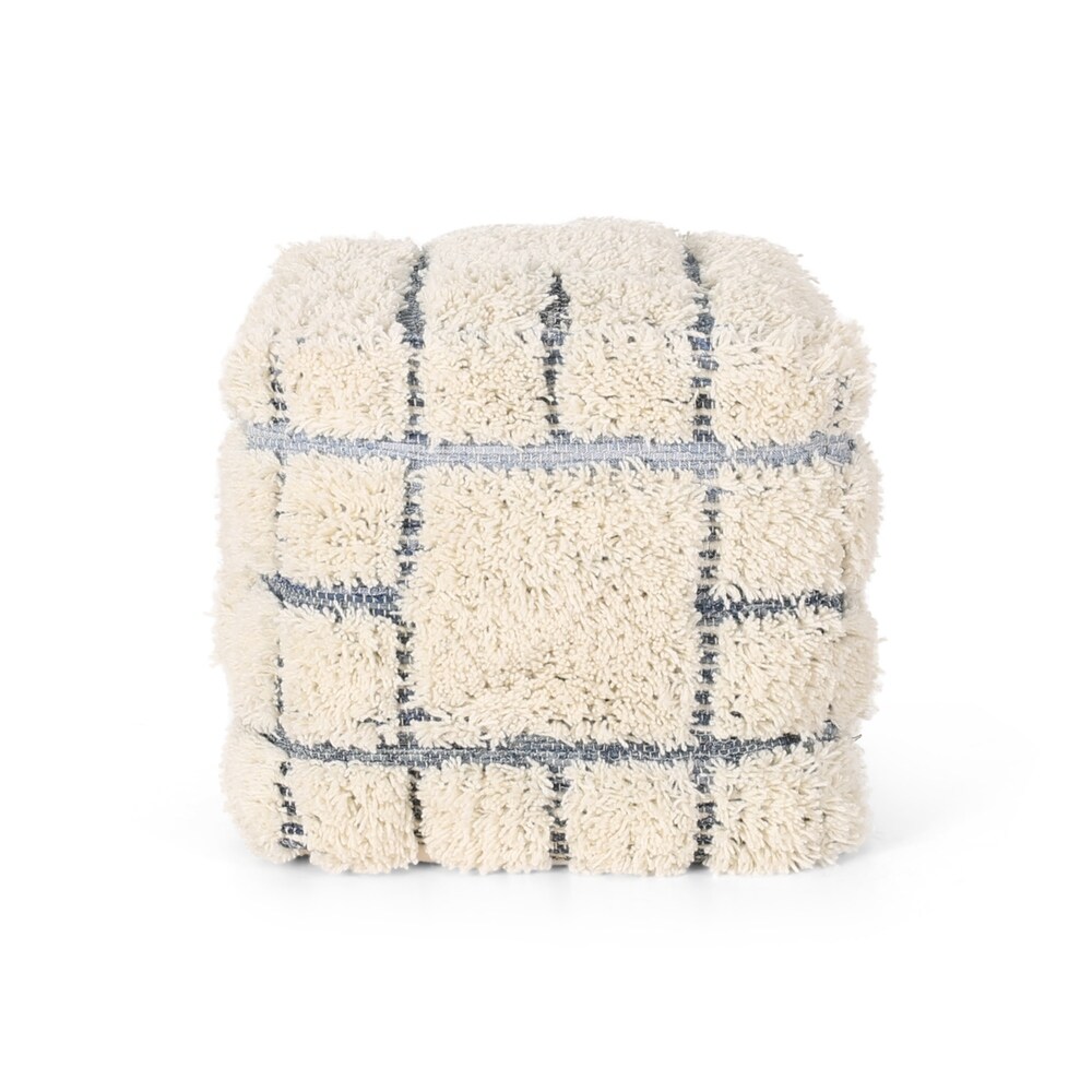 egra Boho Wool and Denim Pouf by Christopher Knight Home