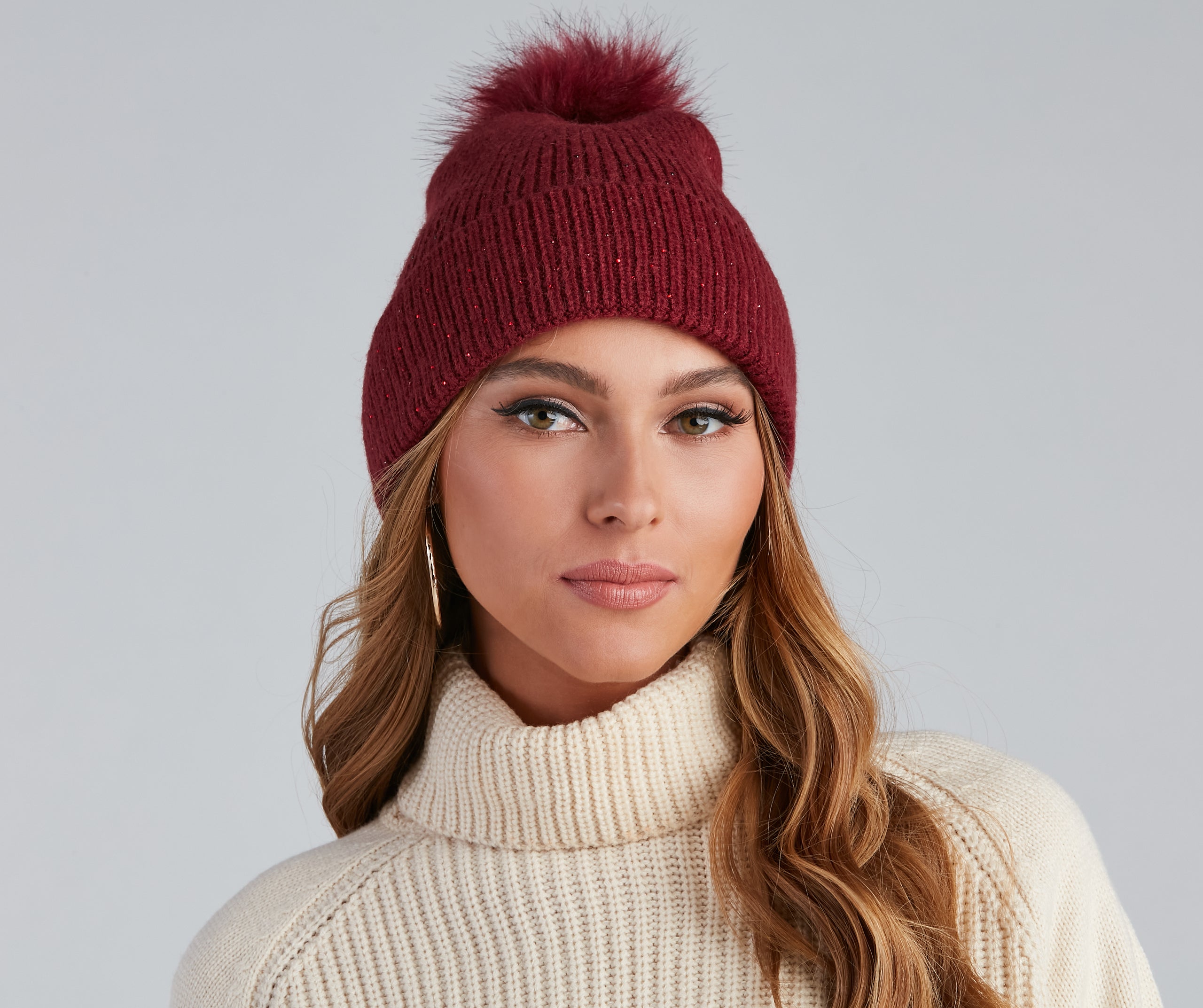 Winter Beauty Rhinestone Pom Beanie