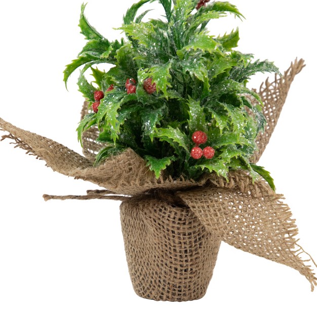 Iced Artificial Christmas Holly Berry Plant In Burlap Base