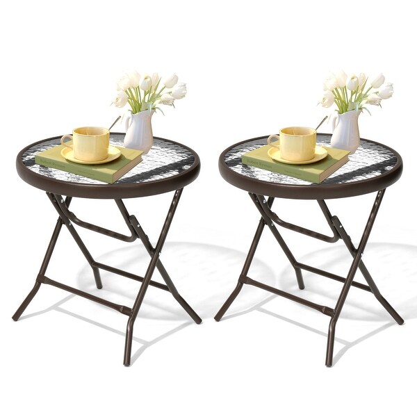 Outdoor Folding Tempered Glass Side Table Patio Bistro Coffee Table