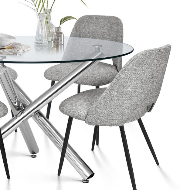 Eileen edwin 5 piece Round Clear Glass Dining Table Set With 4 Upholstered Chairs the Pop Maison