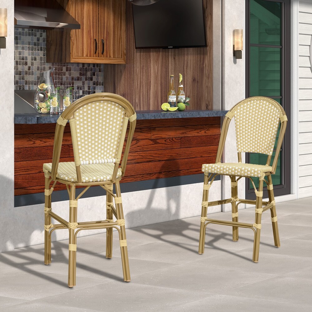 PURPLE LEAF White Print Finish Patio Bar Chairs with Back Rattan Bar Chairs French Bistro Set for Kitchen Outdoor Counter Stool