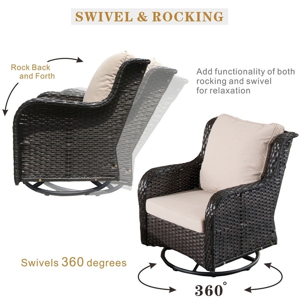 OVIOS 7piece Patio Furniture Rocking Swivel Wicker Chair Set