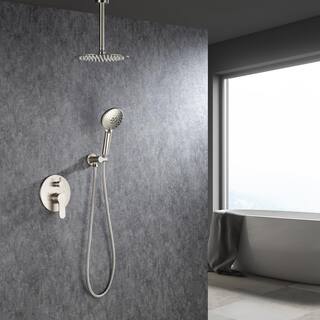 Tahanbath 3-Spray Patterns with 2.5 GPM 12 in. Ceiling Mounted Dual Shower Heads Shower System Mix Set in Brushed Nickel PZZ-96205-BN-KXC