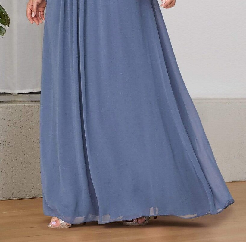 Women's Plus Size Party Dress Pure Color V Neck Long Sleeve Formal Dress