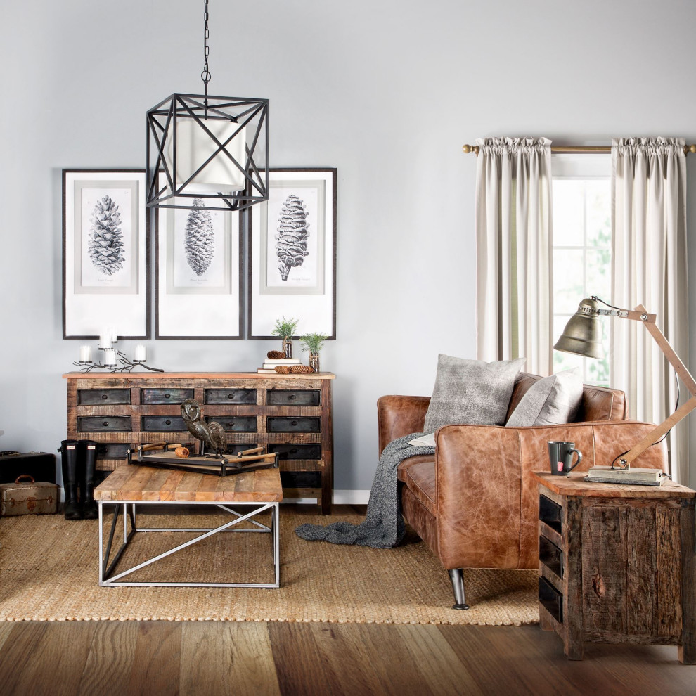 HomeRoots Medium Brown Wood Square Top End Table With Rustic Metal Drawers   Rustic   Side Tables And End Tables   by VirVentures  Houzz