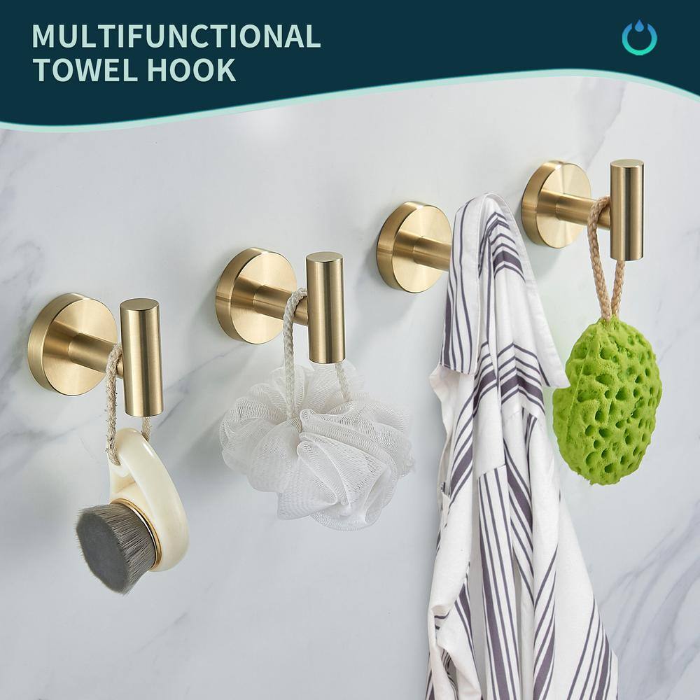 FORIOUS Bathroom Robe Hook and Towel Hook Wall Mounted Stainless Steel in Gold (2-Pack) HH0219G2