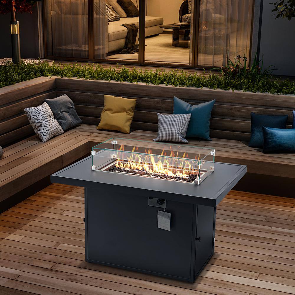 Aluminum Alloy Gray Outdoor Heating with Glass Wind Guard Fire Pit Table Outdoor Heating Fire Pit Tables XY-221-Fire