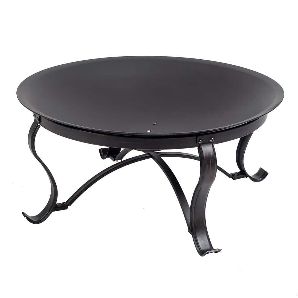 Hampton Bay Sadler 30 in x 19 in Round Steel Wood Burning Fire Pit in Rubbed Bronze