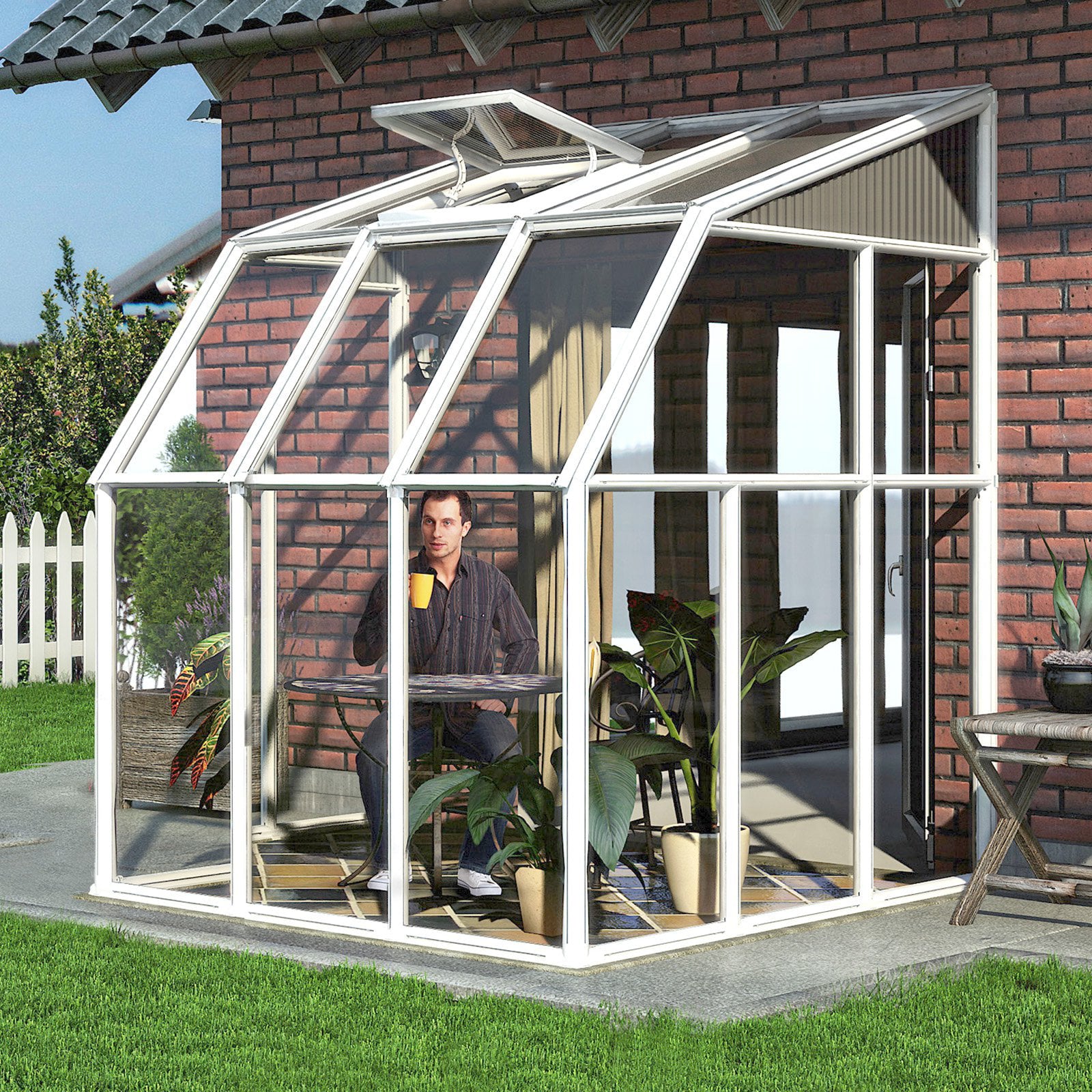 Palram - Canopia Sun Room 6' x 6' Polycarbonate Walk-In Greenhouse - White - with Roof Vent