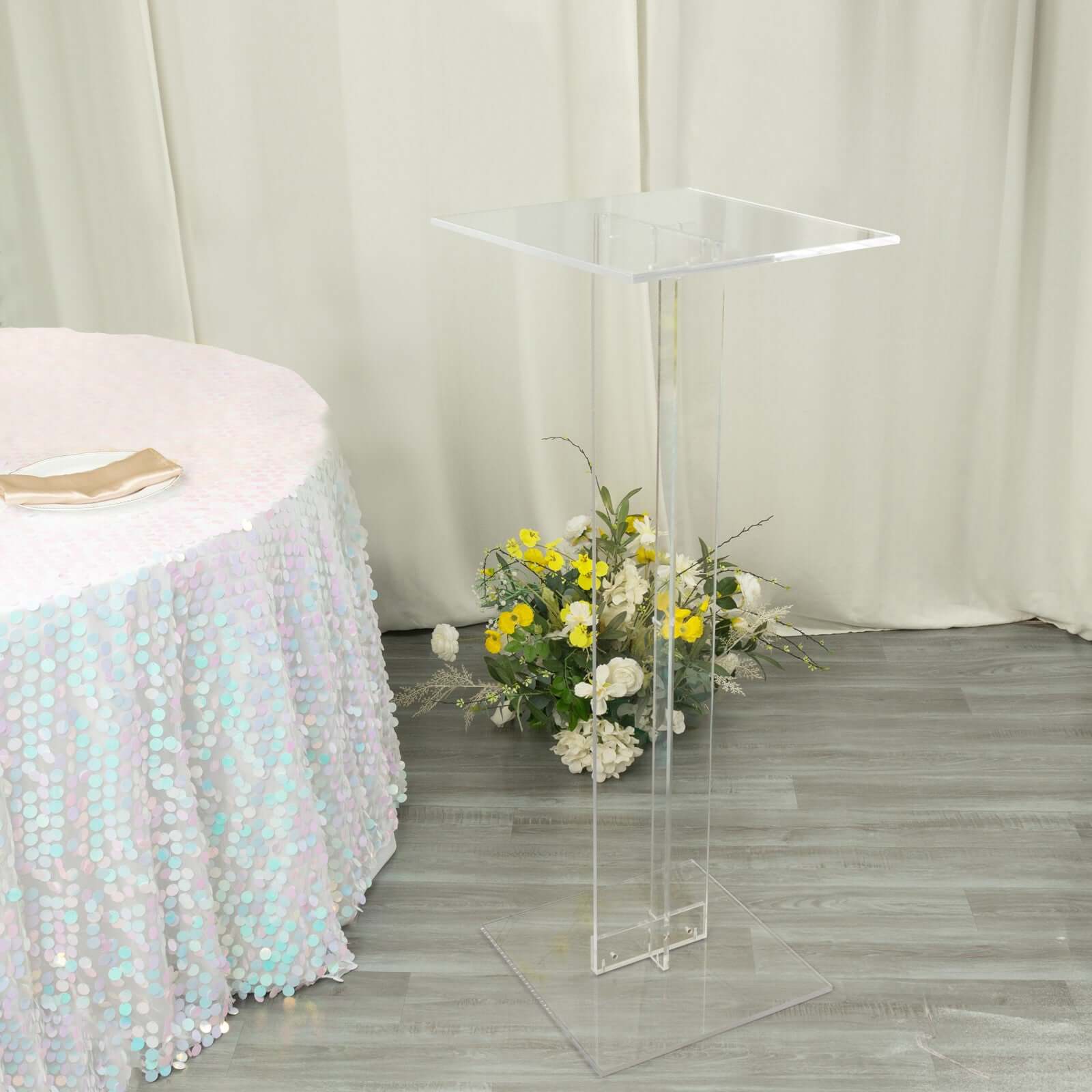 Heavy Duty Acrylic Wedding Aisle Display Stands with Square Bases, Clear Plexiglass Flower Pedestal Stand 10mm Thick Plate 46