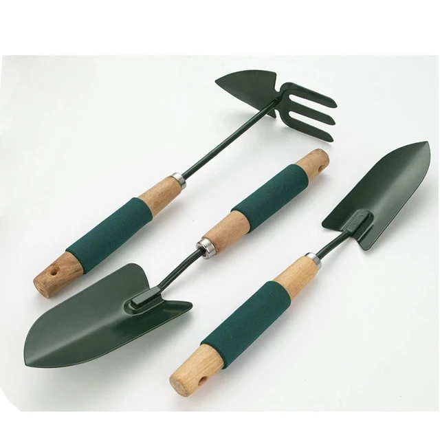 Garden Tools Set Iron powder Pointed Shovel Rake Willow Wooden Handle Household Sharp Shovel Rake Set