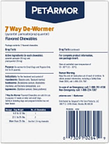 PetArmor 7 Way Dewormer for Hookworms， Roundworms and Tapeworms for Small Breed Dogs