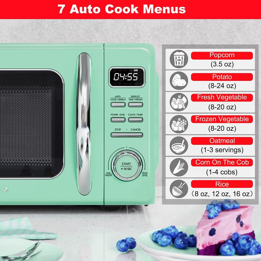 Retro Countertop Microwave Oven with Auto Cook   Reheat  Defrost  Quick Start  Easy Clean w/Glass Turntable  Pull Handle.9 cu ft