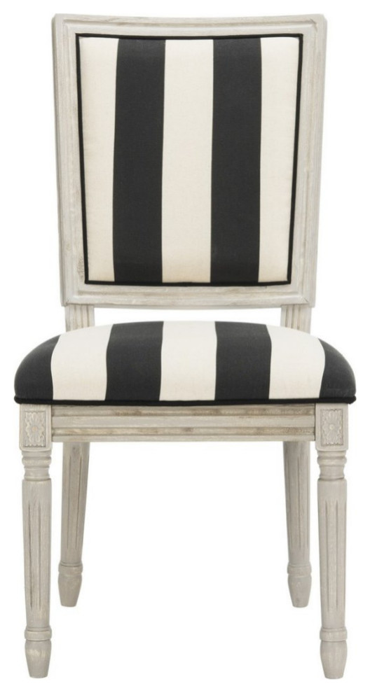 Cora 19 quotFrench Brasserie Striped Linen Side Chair  Set of 2  Black/Ivory   French Country   Dining Chairs   by V.S.D Furniture  Houzz