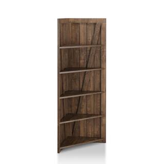 Furniture of America Helsa Reclaimed Oak 5-Shelf Corner Display Bookcase FGI-1980C25