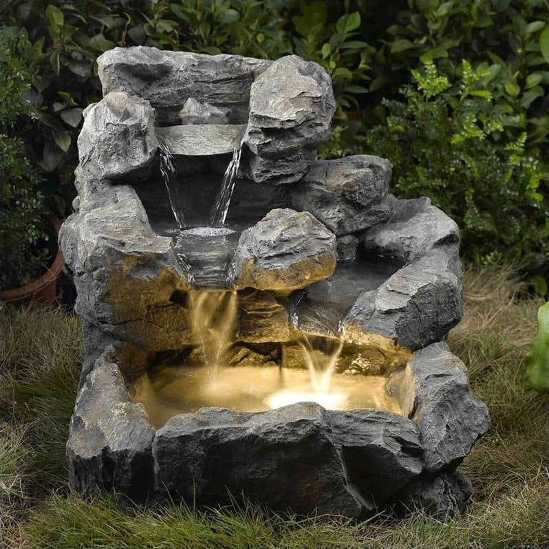 Jeco Rock Creek Cascading Outdoor Indoor Fountain with Illumination