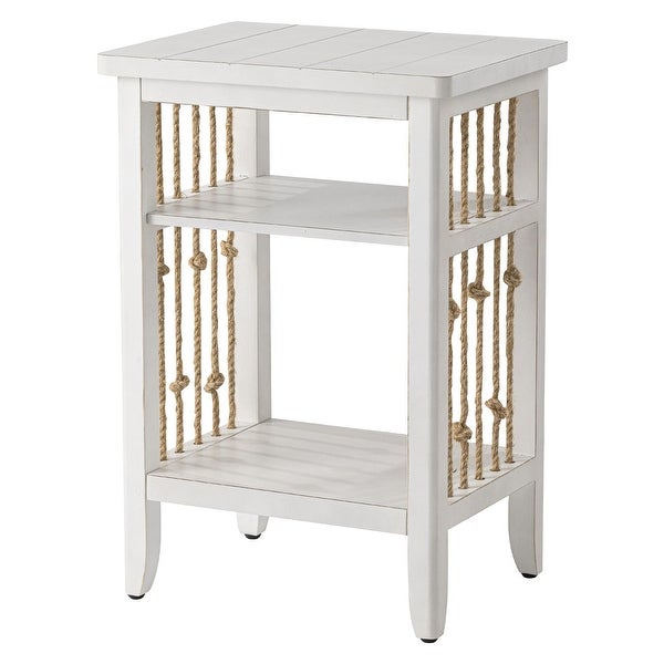 COSIEST White Solid Wood End Table with Hemp Ropes for Living Room