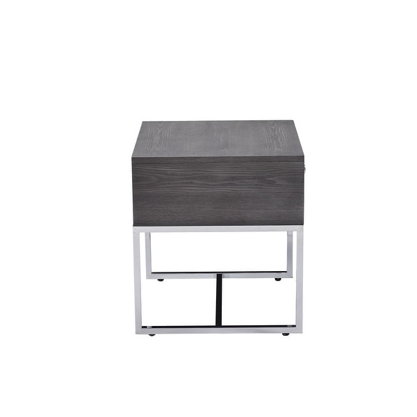 Aoolive Wooden End Table with 1 Drawer in Gray Oak and Chrome