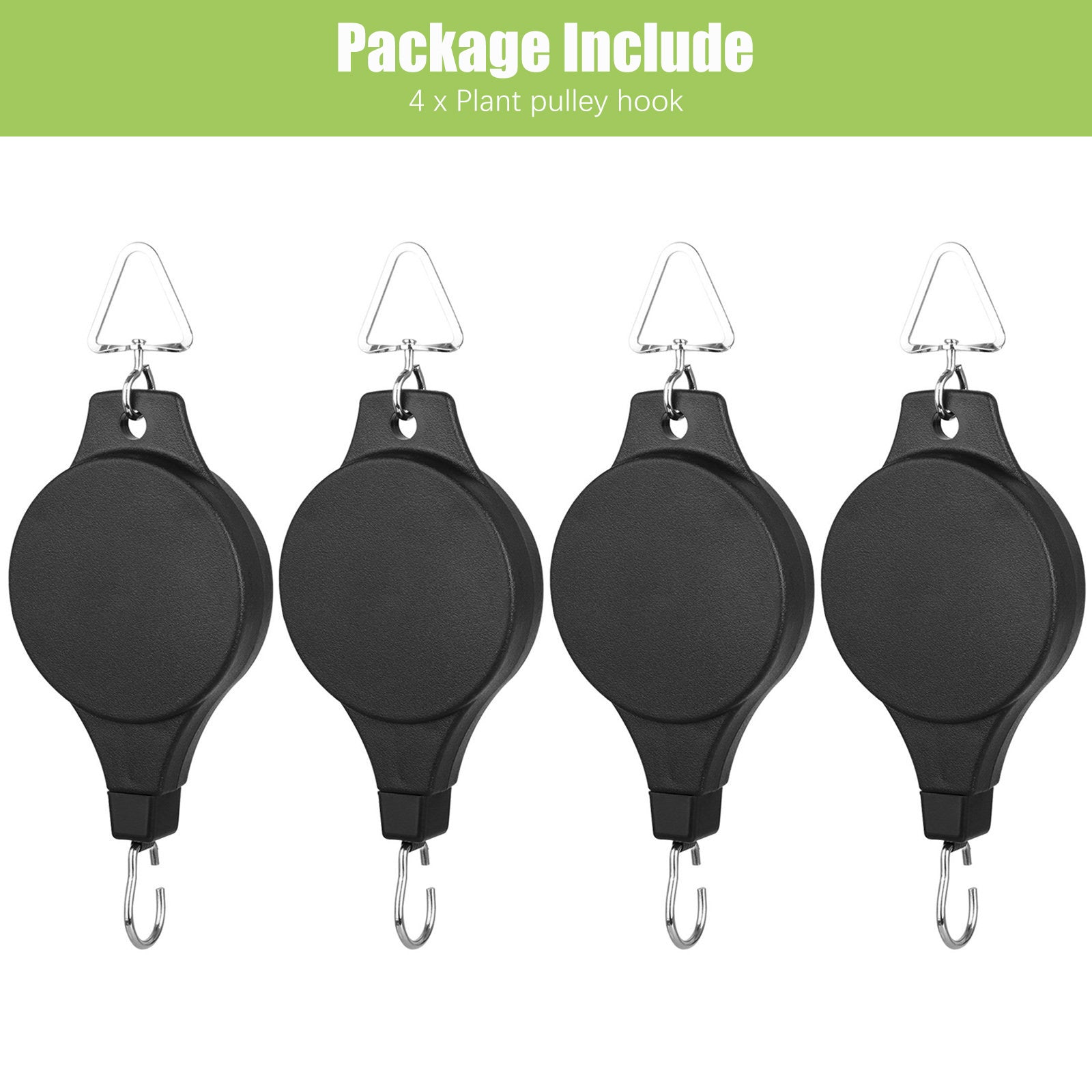 EEEkit 4pcs Plant Pulley Hanger Retractable Hanging Planters Garden Basket Hook for Bird Feeders Flower Pot, Black