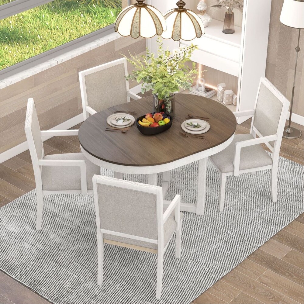 5 Piece Dining Table Set Two Size Round Table and 4 Upholstered Chairs