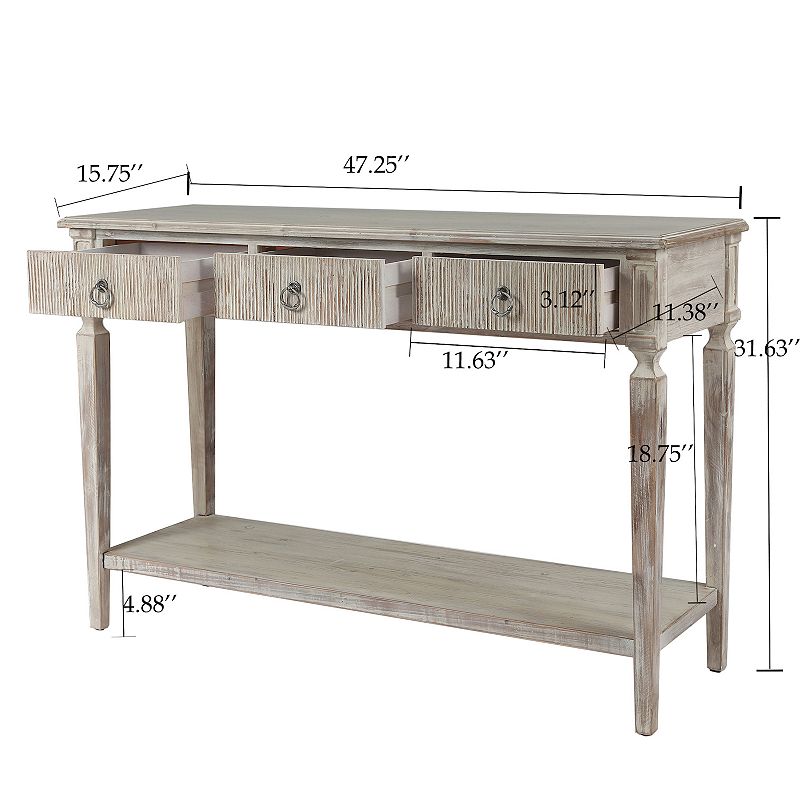 LuxenHome Whitewashed Wood 3-drawer 1-shelf Console And Entry Table