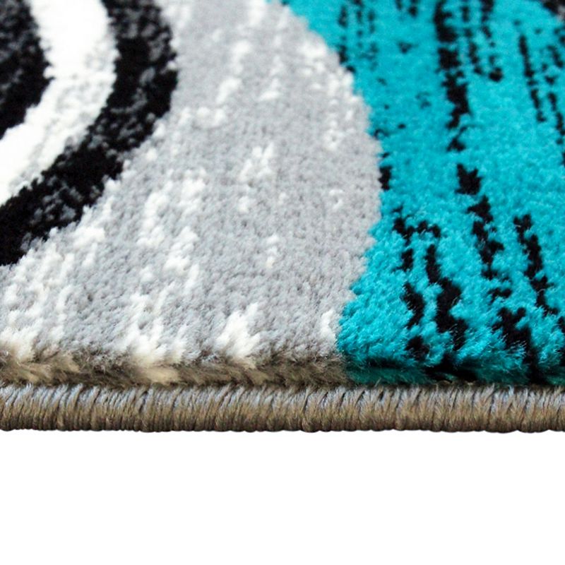 Masada Rugs Masada Rugs Stephanie Collection Area Rug Runner with Modern Contemporary Design 1109 in Turquoise， Gray， Black and White - 2'x11'