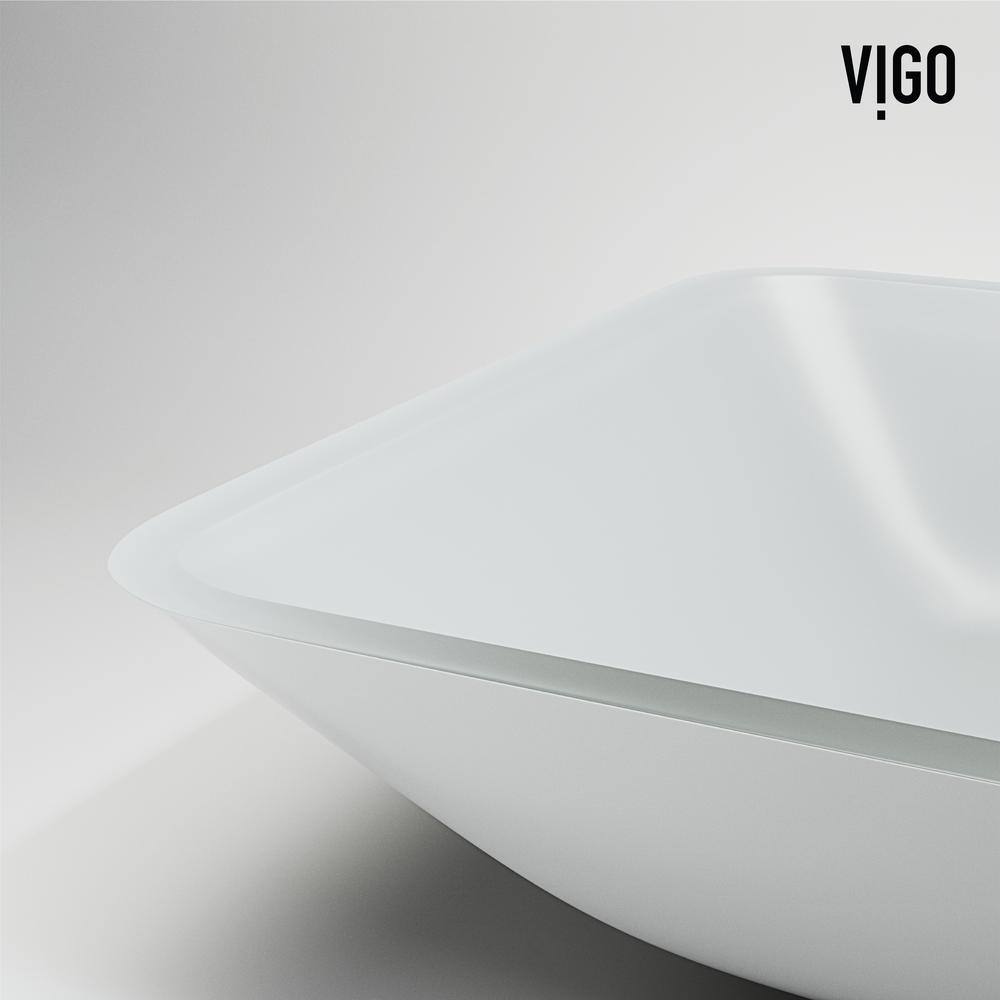 VIGO Sottile Modern White Glass 18 in. L x 13 in. W x 4 in. H Rectangular Vessel Bathroom Sink VG07114