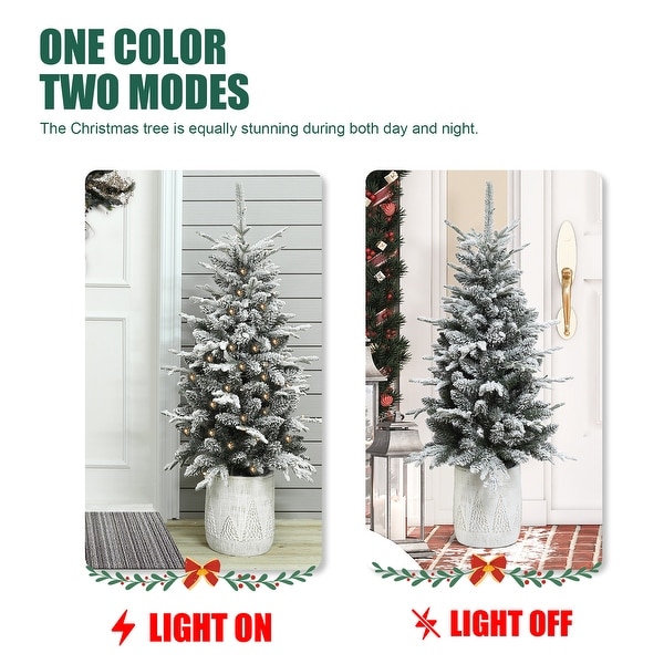 4Ft PreLit SnowFlocked BatteryOperated with Timer Potted Artificial Christmas Tree