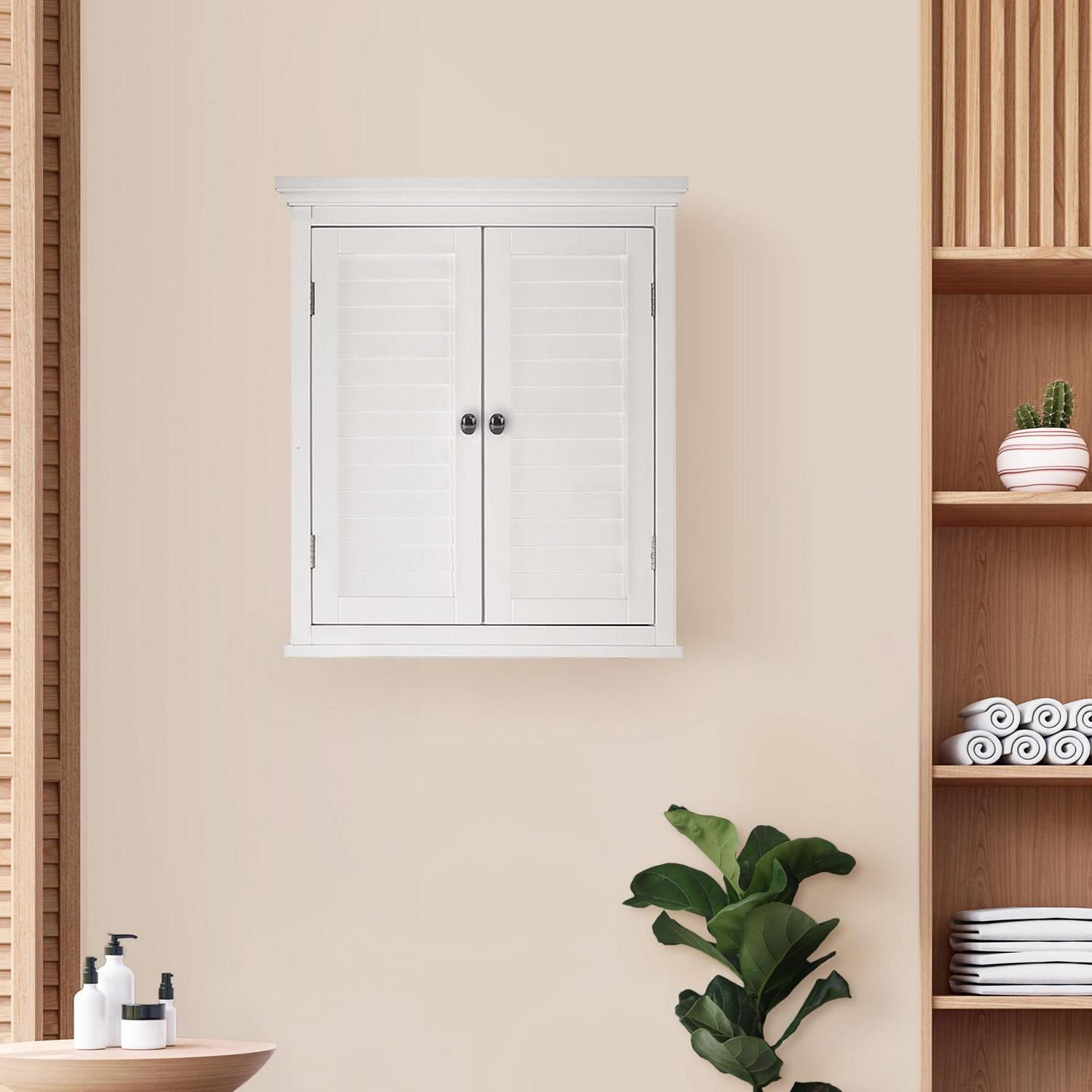 Teamson Home Glancy Wooden Wall Cabinet with Shutter Doors， White