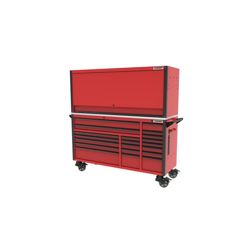 Husky 72 in. W x 24.6 in. D Professional Duty 20-Drawer Mobile Workbench Tool Storage Combo with Top Tool Chest Hutch in Red HPROSUITE1RED