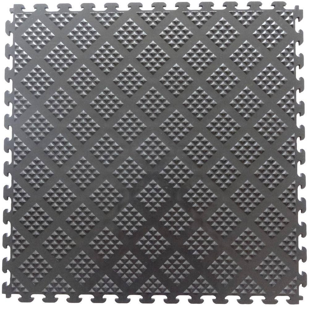 Norsk Multi-Purpose 18.3 in. x 18.3 in. Metallic Graphite PVC Garage Flooring Tile with Raised Diamond Pattern (6-Pieces) NSMPRD6MG