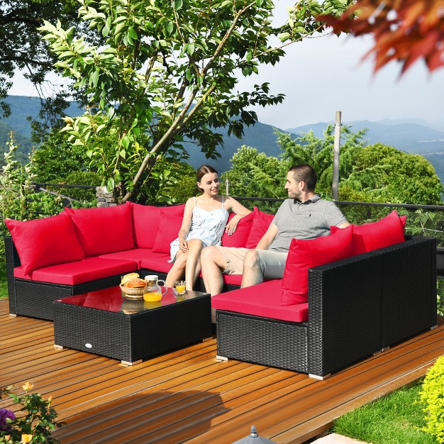 Costway 7pcs Patio Rattan Sofa Set Sectional Conversation Furniture Set Garden