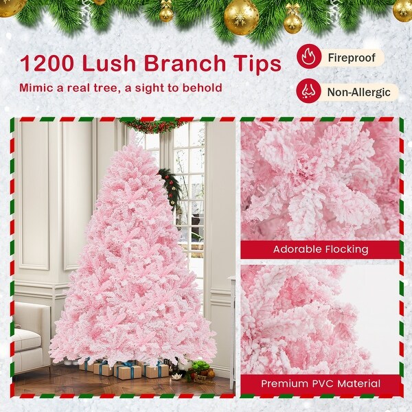 7 FT Flocked Artificial Christmas Tree w/ LED Lights 1200 Branch Tips