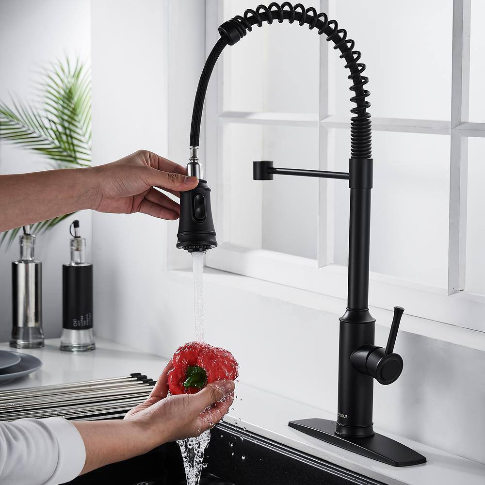 FORIOUS High Arc Kitchen Faucet with Pull Down Sprayer Commercial Spring Kitchen Sink Faucet for Black in Kitchen HH0028CB