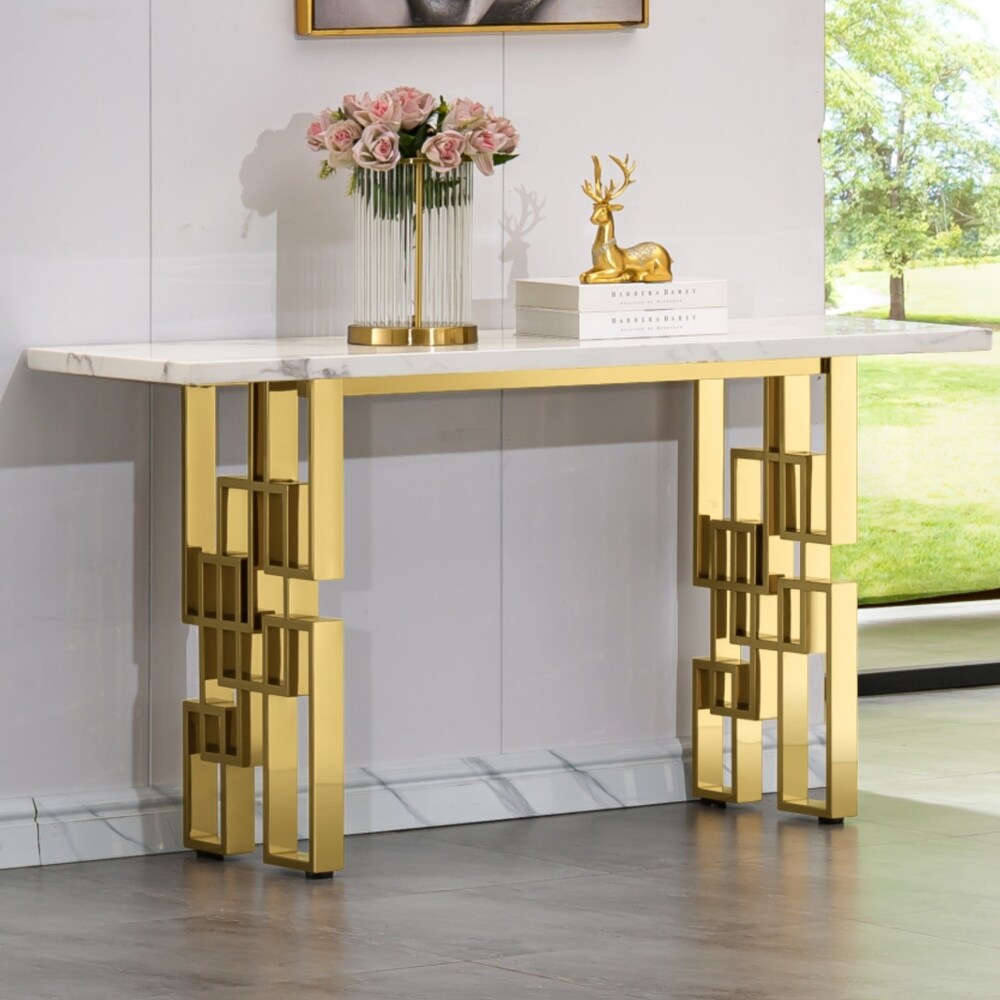 Luxury White and Gold Living Room Tables Coffee Table End Table Console Table for Living Room Guest Hall Reception Room Entryway