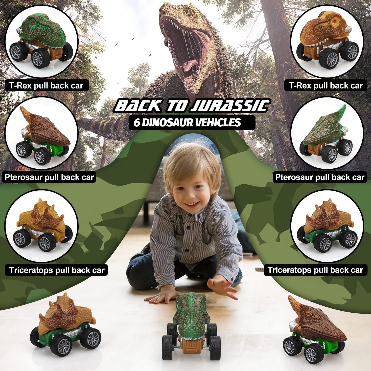 TOY Life Dinosaur Toy Truck for Kids 3 - 8 with Pull Back Car Toys，  9 in 1 Monster Truck for Boys and Girls， Dinosaur Transport Truck for Kids， Dinosaur Toys for Kids 3-7