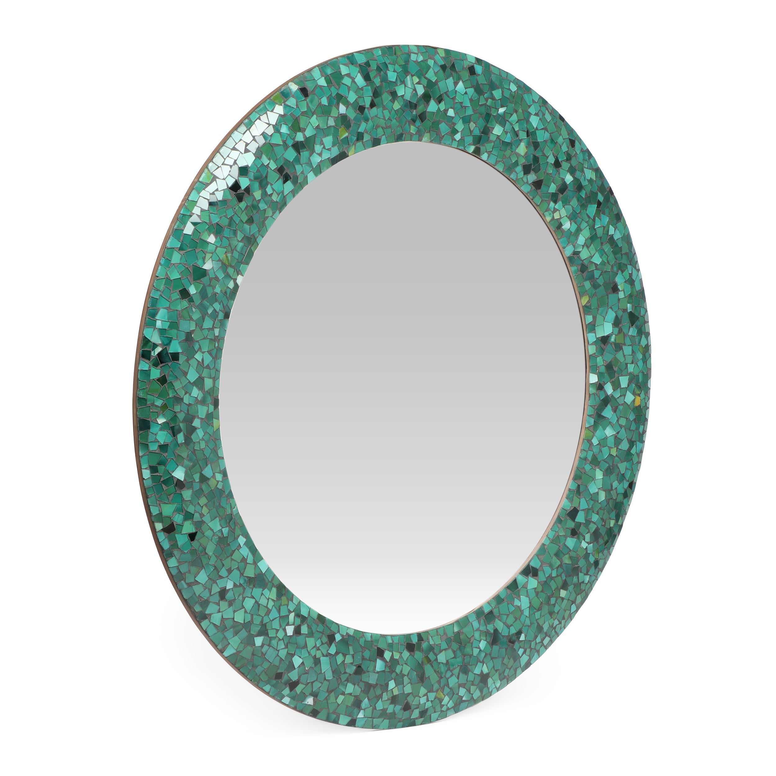 Rumley Boho Handcrafted Round Mosaic Wall Mirror, Green