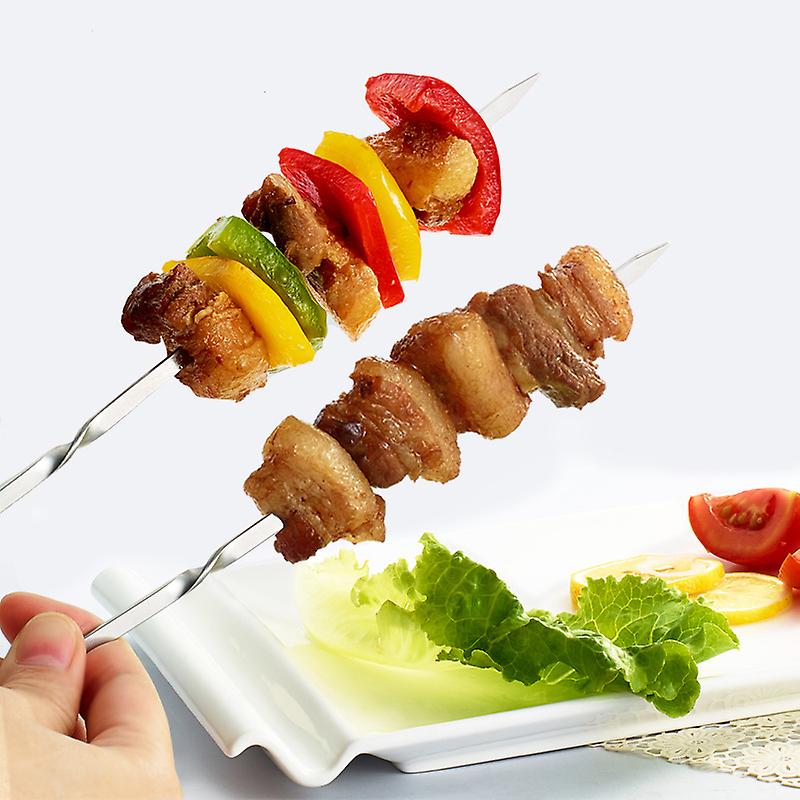 10pcs Reusable Flat Stainless Steel Barbecue Skewers Bbq Needle Stick For Outdoor Camping Picnic Tools Cooking Accessories