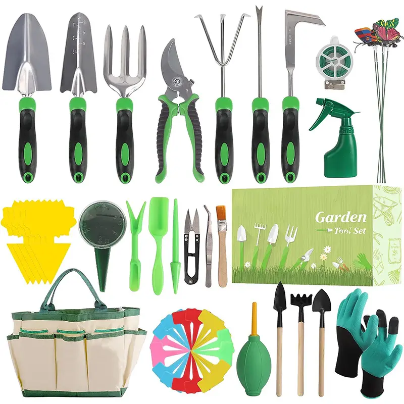 Custom 87 PCS Heavy Duty Garden Tools Starter Kit Gardening and Weeding Multi functional Flower Shovel Tool Set for Home use