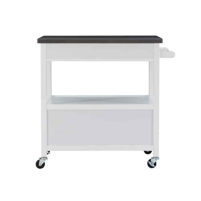 Linon KI106WHT01U White Wood Base with Stainless Steel Metal Top Rolling Kitchen Cart (37.5-in x 18-in x 36-in)